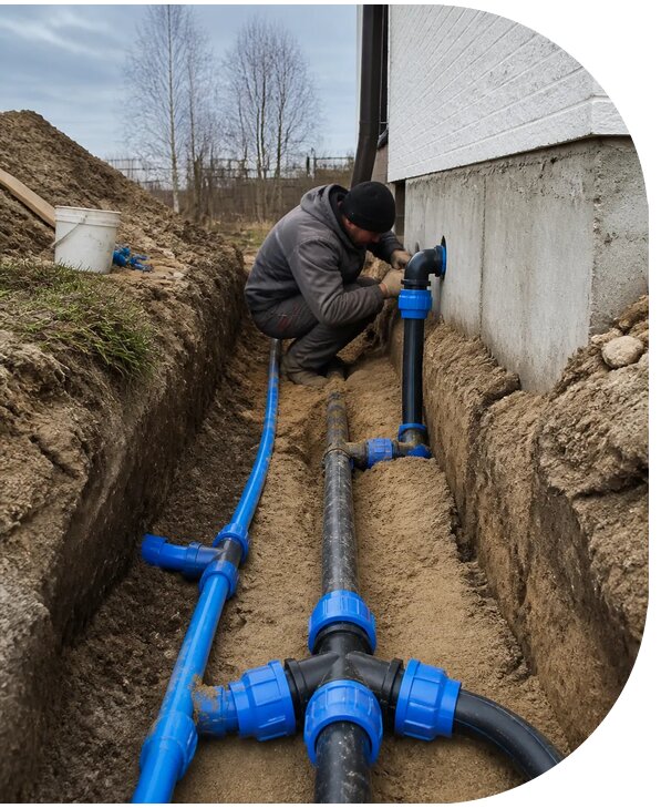 Монтаж наружного водопровода на участке под ключ в Новосибирске